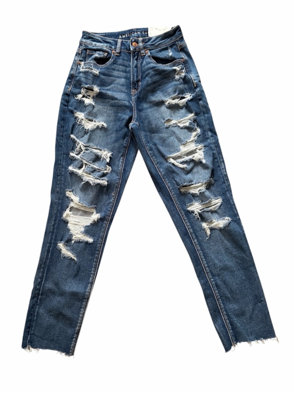 NWT American Eagle Outfitters Women's Distressed Dark Blue Mom Jeans